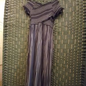 Navy Maxi Dress W/White Pin Stripes Size Medium